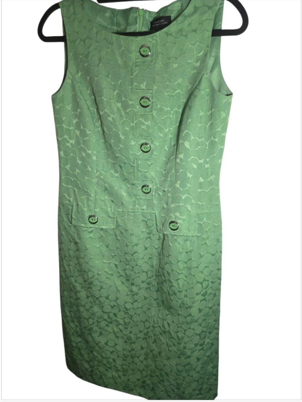 Tahari Arthur S. Levine Green Jacquard Sheath Dress Size 4 Sleeveless